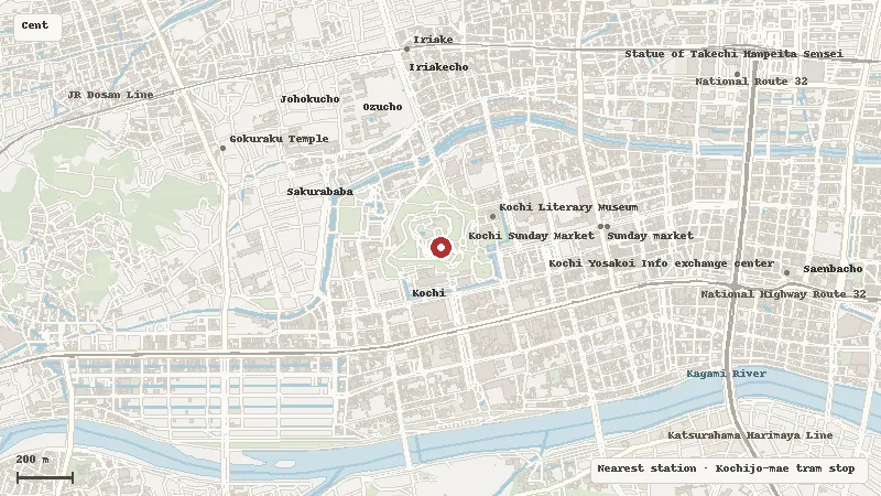 Map of the area around Kochi Castle in Central Kochi