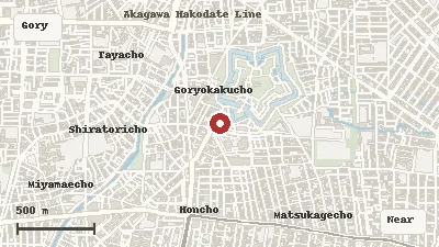 Map of the area around Goryōkaku Tower in Goryokaku