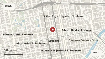 Map of the area around Sapporo Clock Tower in Central Sapporo