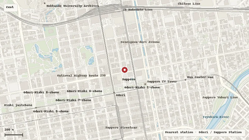 Map of the area around Sapporo Clock Tower in Central Sapporo