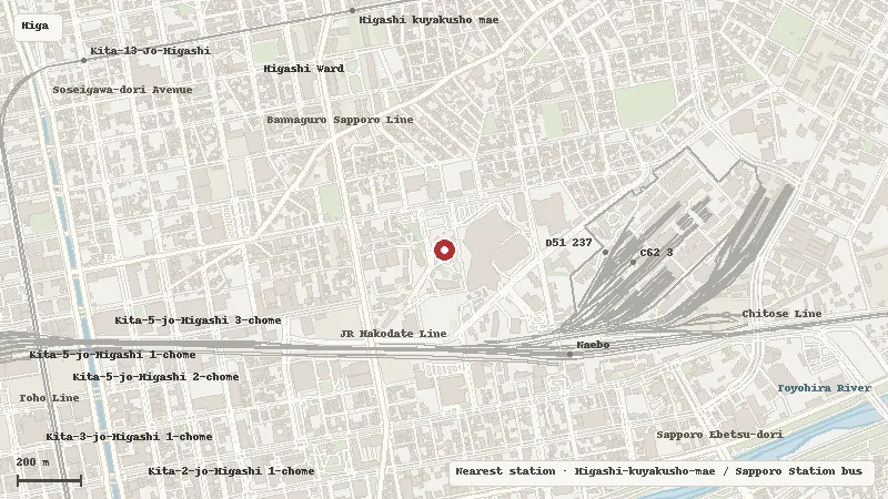 Map of the area around Sapporo Beer Museum in Higashi Ward