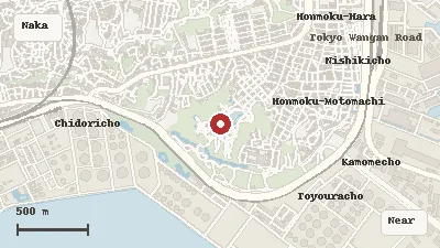 Map of the area around Sankeien Garden in Naka Ward