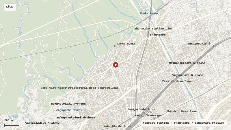 Map of the area around Kobe Kitano Ijinkan-gai in Kitano