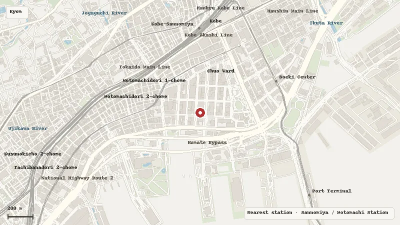 Map of the area around Kobe City Museum in Kyomachi