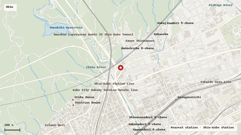 Map of the area around Takenaka Carpentry Tools Museum in Shin-Kobe