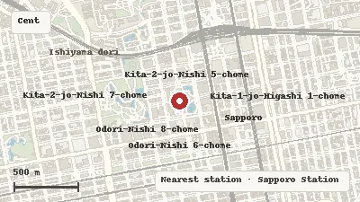 Map of the area around Former Hokkaidō Government Office in Central Sapporo