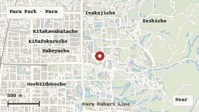 Map of the area around Isuien Garden and Neiraku Museum in Nara Park