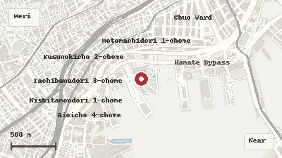 Map of the area around Kobe Maritime Museum in Meriken Park