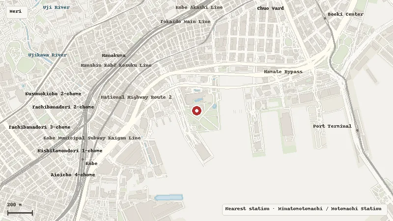 Map of the area around Kobe Maritime Museum in Meriken Park