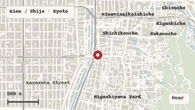 Map of the area around SHOGUN BURGER Gion-Shijo in Gion / Shijo