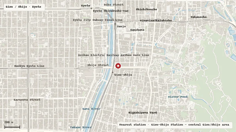 Map of the area around SHOGUN BURGER Gion-Shijo in Gion / Shijo