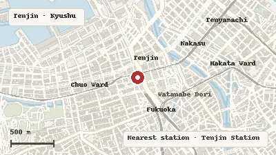 Map of the area around Fukuoka PARCO in Tenjin