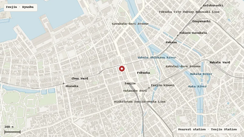 Map of the area around Fukuoka PARCO in Tenjin