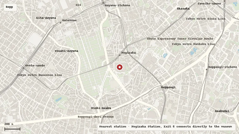 Map of the area around The National Art Center, Tokyo in Roppongi