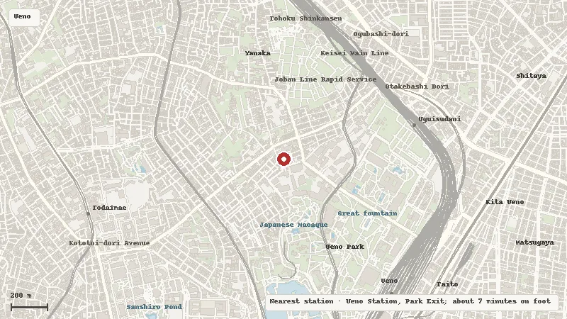 Map of the area around Tokyo Metropolitan Art Museum in Ueno