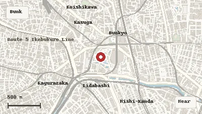 Map of the area around Koishikawa Korakuen Garden in Bunkyo