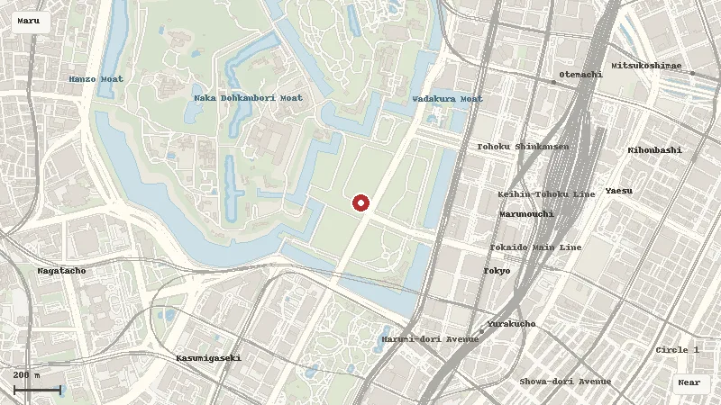 Map of the area around Kokyo Gaien National Garden in Marunouchi / Imperial Palace