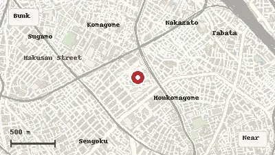 Map of the area around Rikugien Gardens in Bunkyo / Komagome