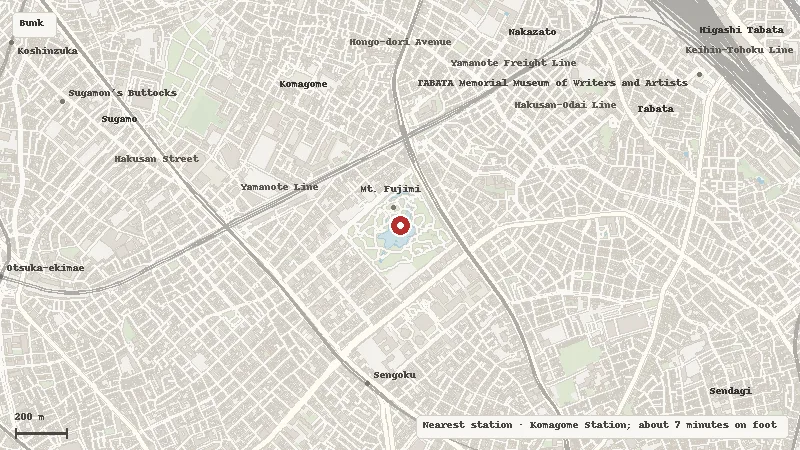 Map of the area around Rikugien Gardens in Bunkyo / Komagome
