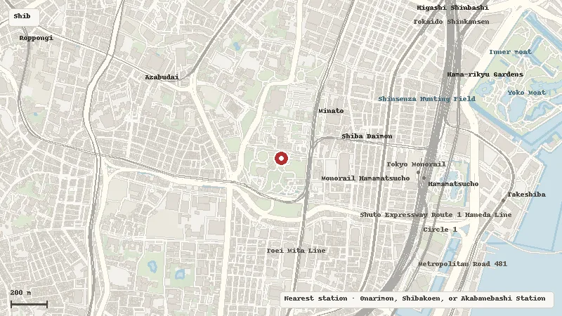 Map of the area around Shiba Park in Shiba / Minato
