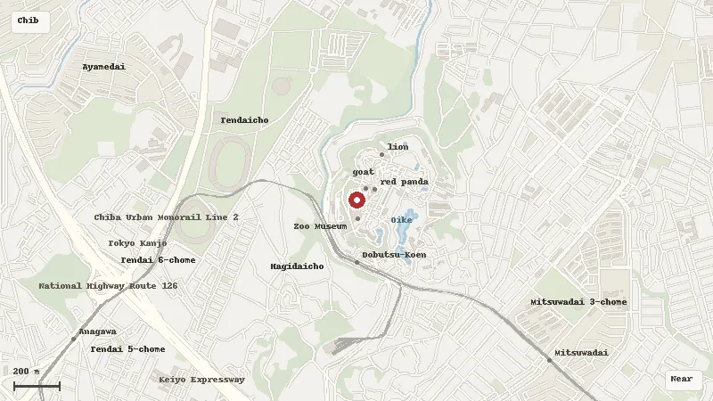 Map of the area around Chiba Zoological Park in Chiba / Wakaba