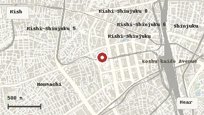 Map of the area around Shinjuku Central Park in Nishi-Shinjuku