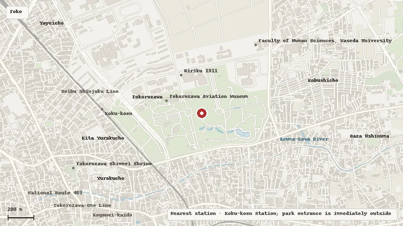 Map of the area around Tokorozawa Aviation Memorial Park in Tokorozawa