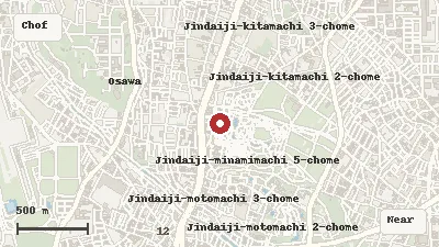 Map of the area around Jindai Botanical Gardens in Chofu / Jindaiji