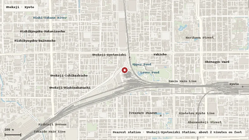 Map of the area around Kyoto Railway Museum in Umekoji