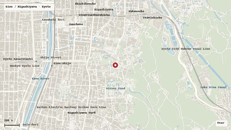 Map of the area around Maruyama Park (Kyoto) in Gion / Higashiyama