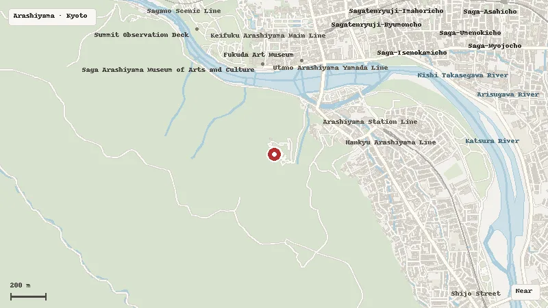 Map of the area around Arashiyama Monkey Park Iwatayama in Arashiyama