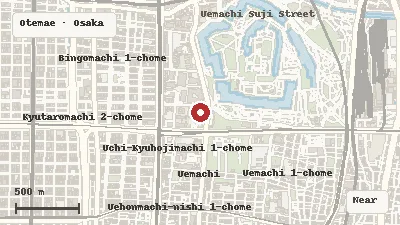 Map of the area around Osaka Museum of History in Otemae