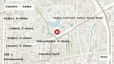 Map of the area around Tsurumi Ryokuchi Park in Tsurumi