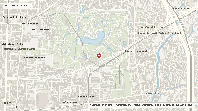 Map of the area around Tsurumi Ryokuchi Park in Tsurumi