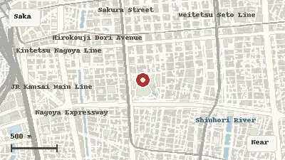 Map of the area around Nagoya City Science Museum in Sakae / Shirakawa Park
