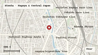 Map of the area around Shirotori Garden in Atsuta