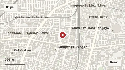 Map of the area around Tokugawa Garden in Higashi / Tokugawa