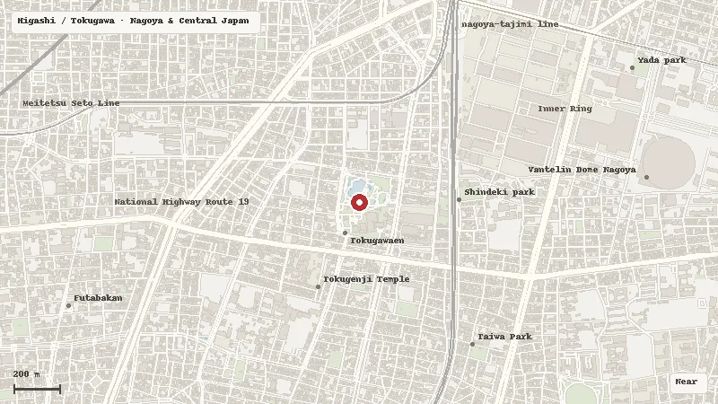 Map of the area around Tokugawa Garden in Higashi / Tokugawa