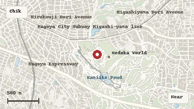 Map of the area around Higashiyama Zoo and Botanical Gardens in Chikusa / Higashiyama