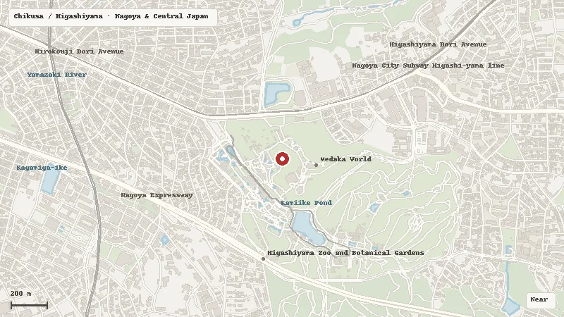 Map of the area around Higashiyama Zoo and Botanical Gardens in Chikusa / Higashiyama