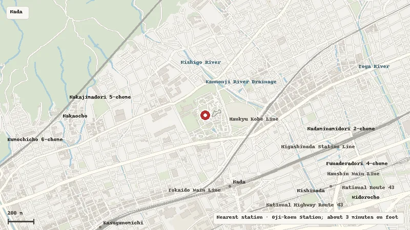Map of the area around Kobe Oji Zoo in Nada