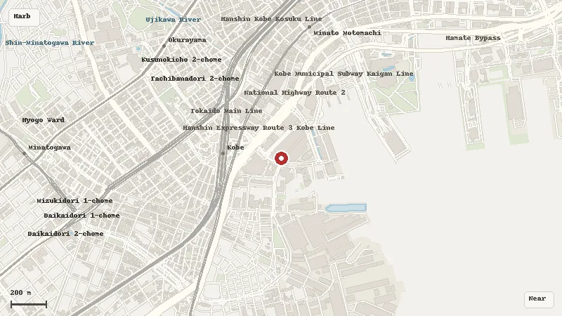 Map of the area around Kobe Harborland in Harborland