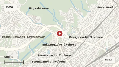 Map of the area around Suma Rikyu Park in Suma