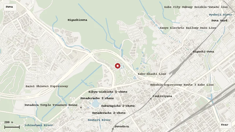 Map of the area around Suma Rikyu Park in Suma