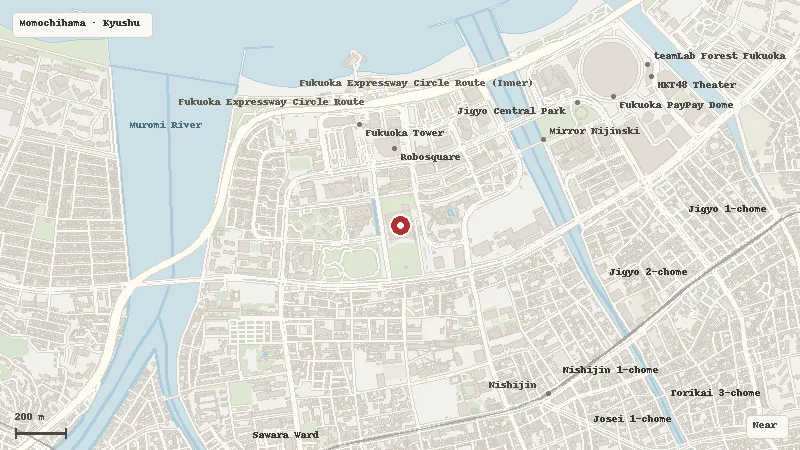 Map of the area around Fukuoka City Museum in Momochihama