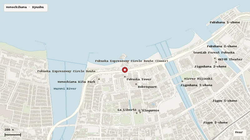 Map of the area around Momochi Seaside Park in Momochihama