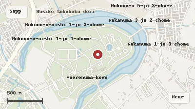 Map of the area around Moerenuma Park in Sapporo / Higashi
