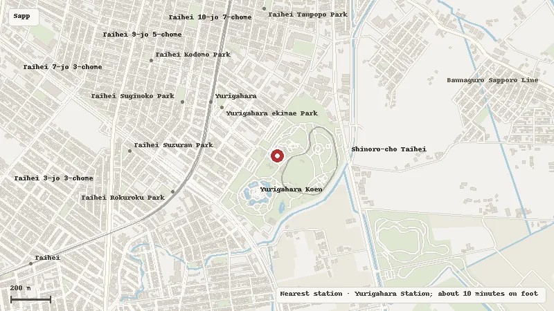 Map of the area around Yurigahara Park in Sapporo / Kita