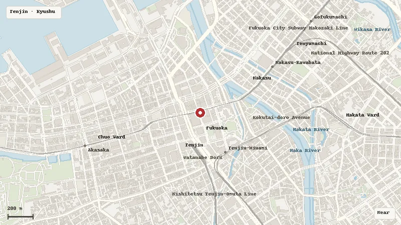 Map of the area around Tenjin Central Park in Tenjin