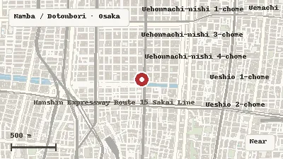 Map of the area around Kawaii Osaka Kimono Rental & Sales in Namba / Dotonbori